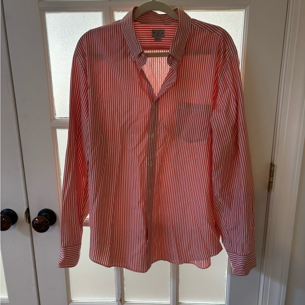 J. Crew Red and White Striped Men's Shirt